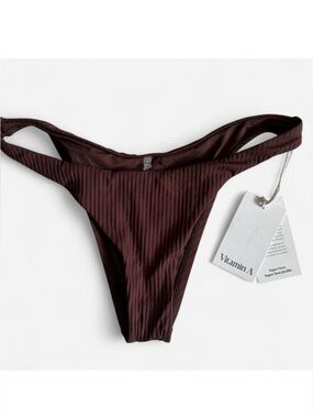 Vitamin A Brown Ribbed Cheeky Bikini Bottom Size L/10 NWT